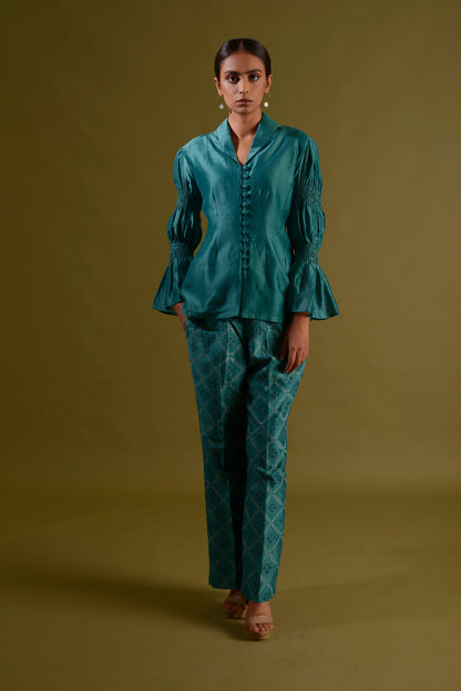ROHINI Teal Green Button Down Co-ord With Marie Sleeves