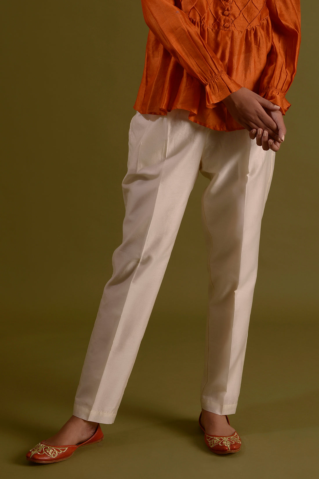 AMALA PANTS Ivory Chanderi Silk Straight Pants