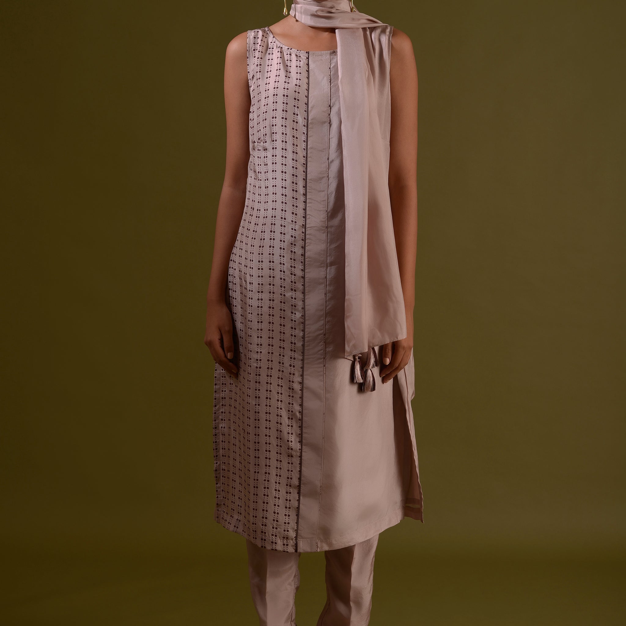 TAVISHI Mushroom Habotai Silk Printed Straight Kurta Set