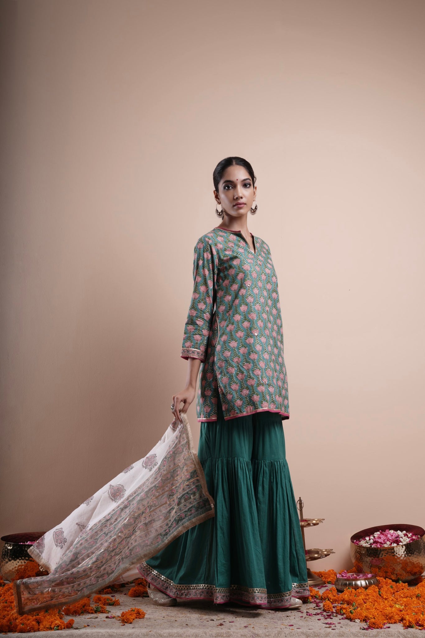 Gul Naaz Sharara Set With Hand block Printed Dupatta